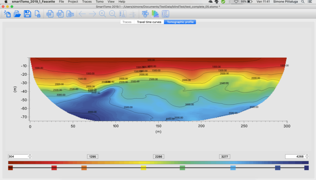 Profile of seismic refraction tomography (SRT) plotted using smartTomo.