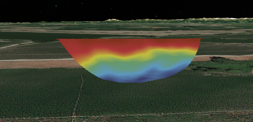 Seismic profile exported in KML and shown in Google Earth